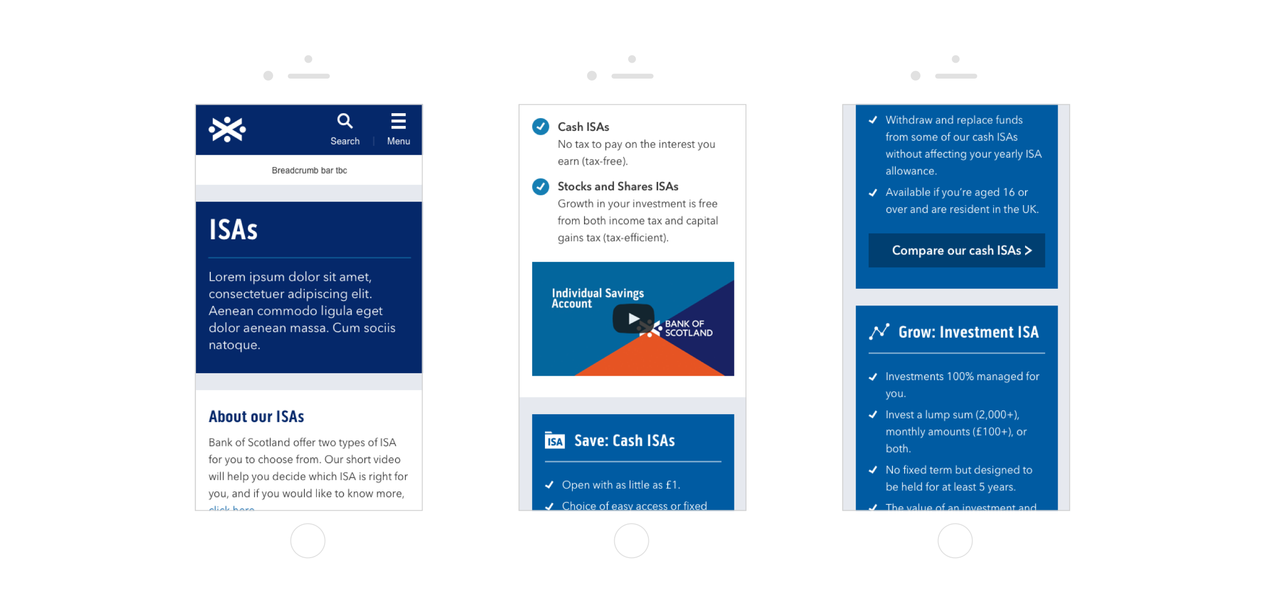 ISA options page, mobile